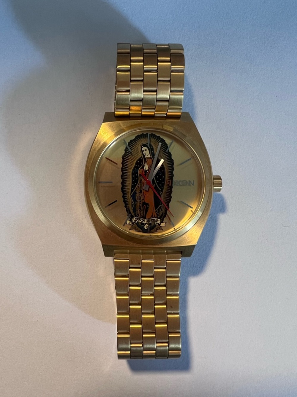 Nixon Gold-Tone Watch with Virgen de Guadalupe Dial and Red Second Hand - Picture 3 of 3
